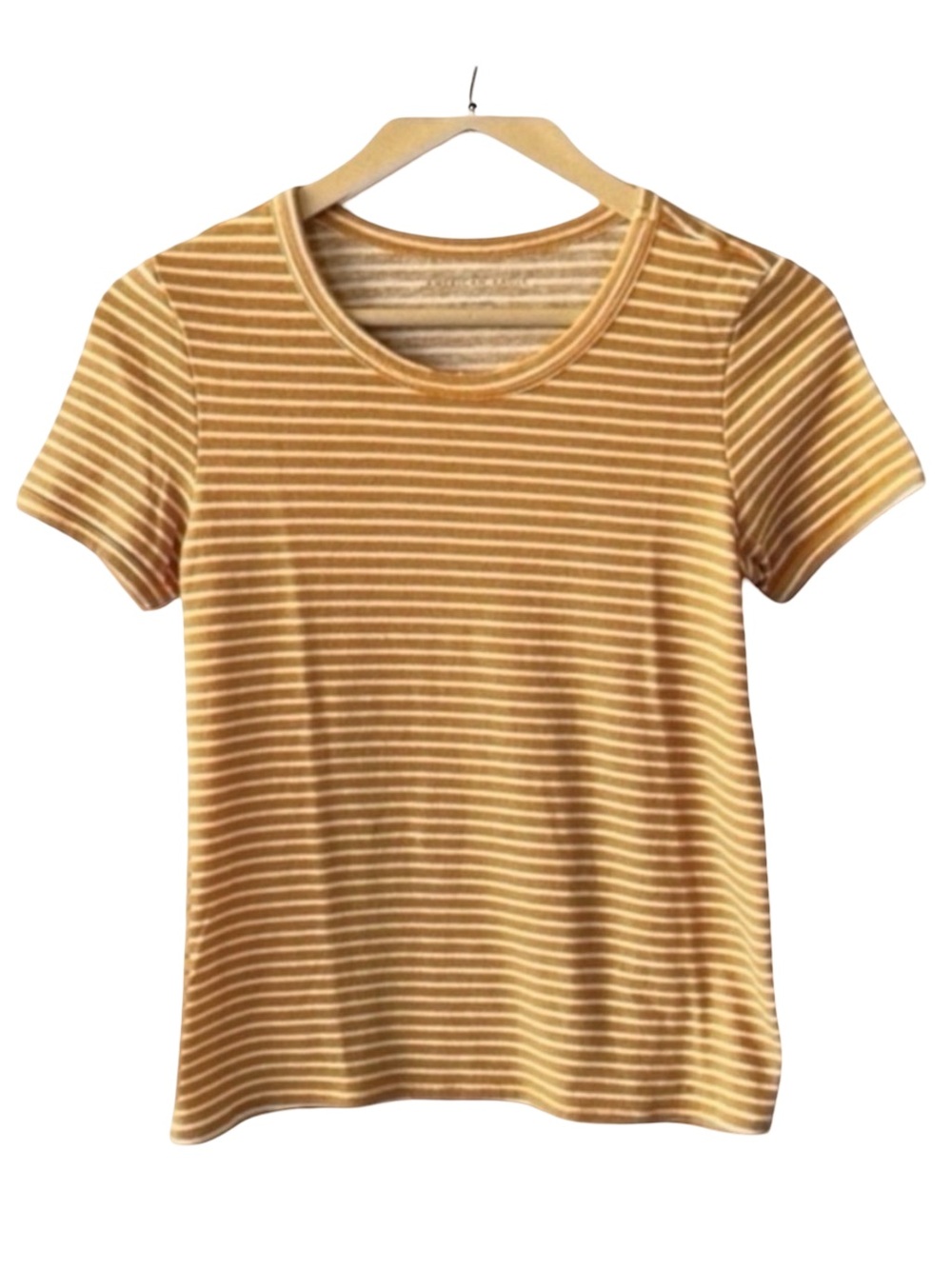 American Eagle Striped Crewneck T-Shirt. Dark Yellow/Gold, White. Size XS​​​